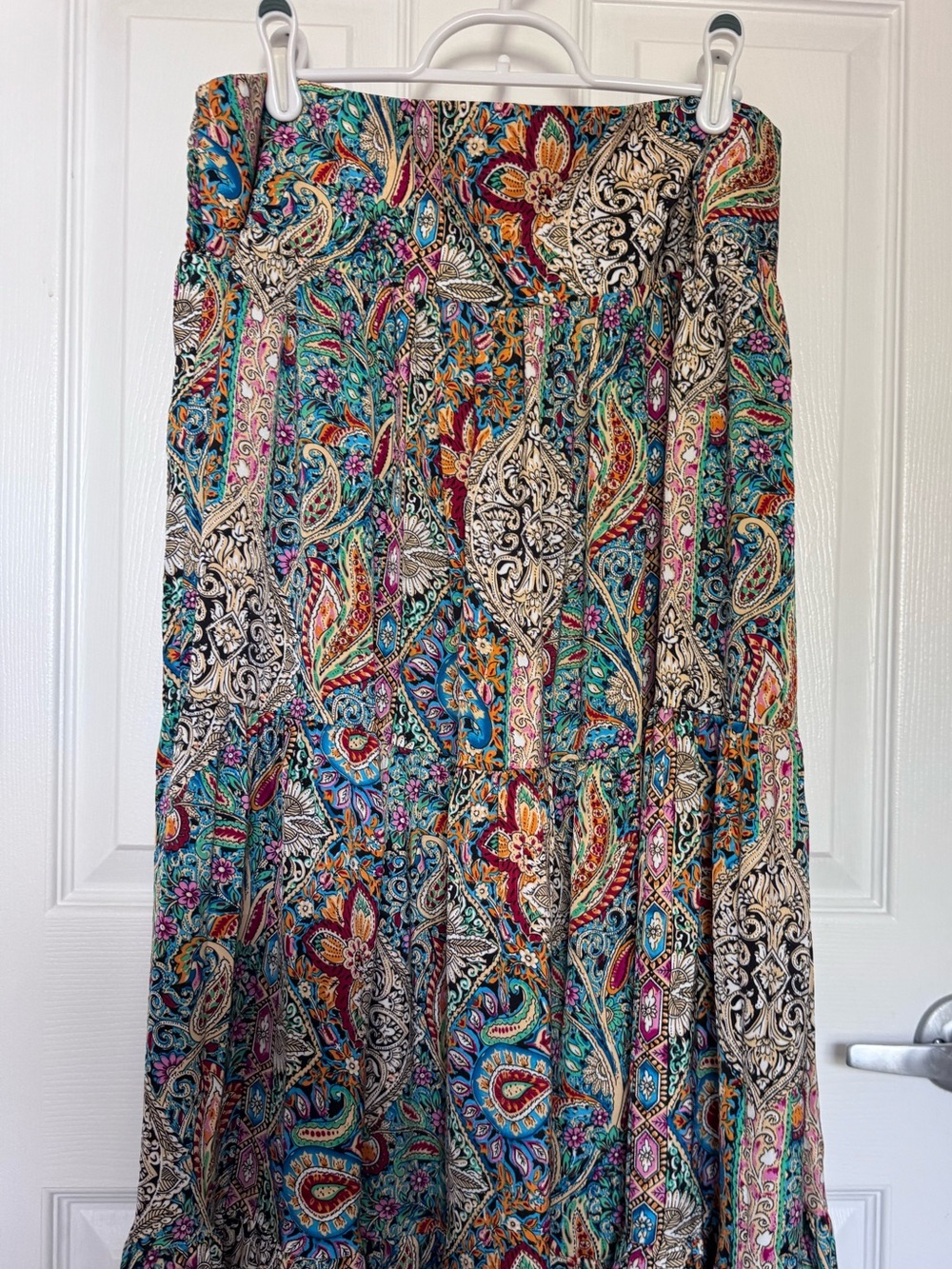 NATURAL LIFE Teal & Multicolor Paisley Tiered Maxi Skirt - Picture 4 of 4
